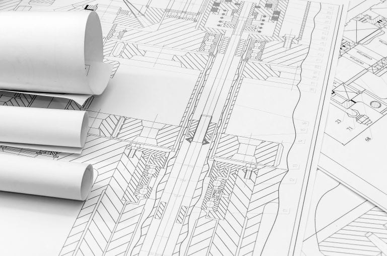 Technical drawing -  machine parts close up